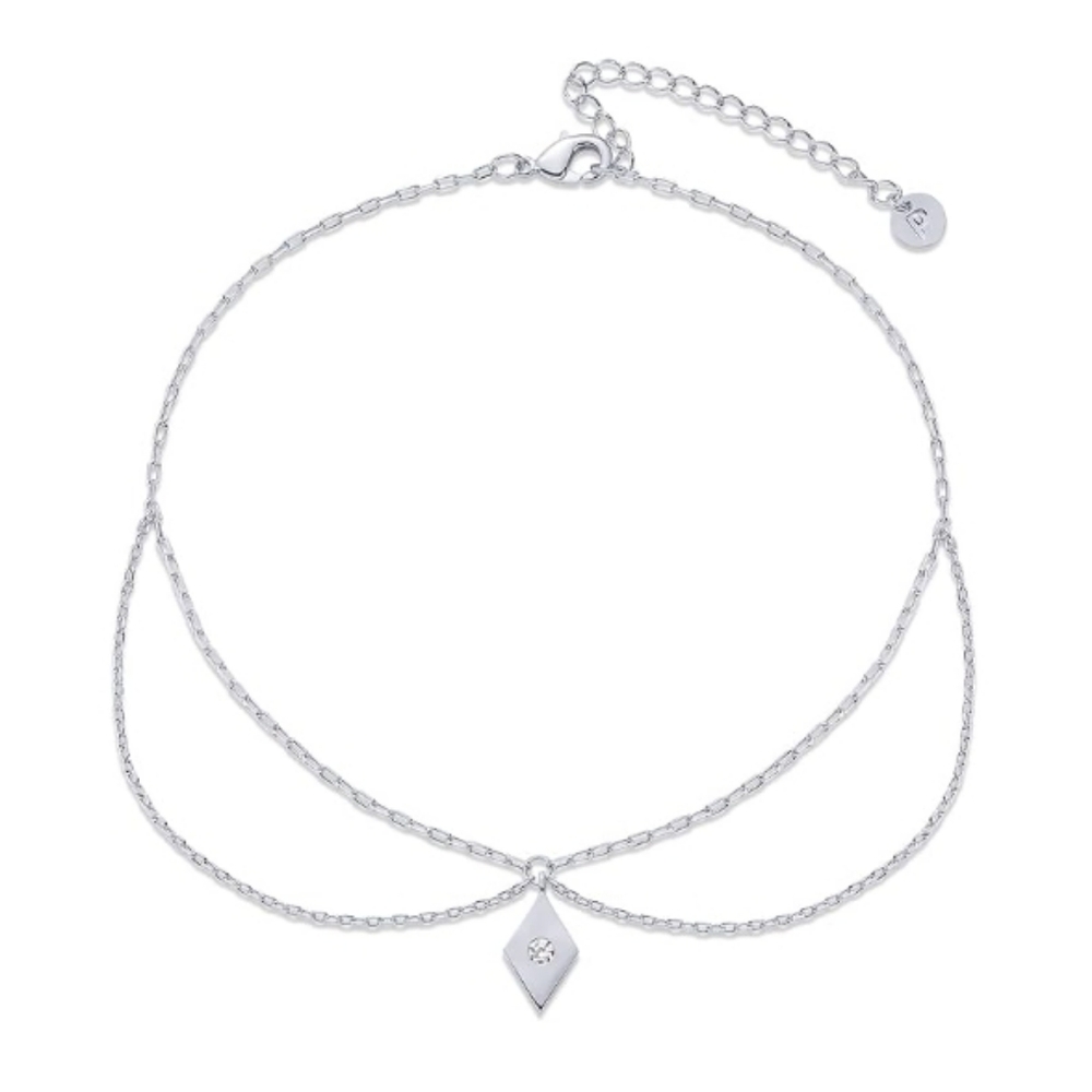 14K Gold Plated Charm Link Chain CZ Boho Adjustable Anklet In White Gold